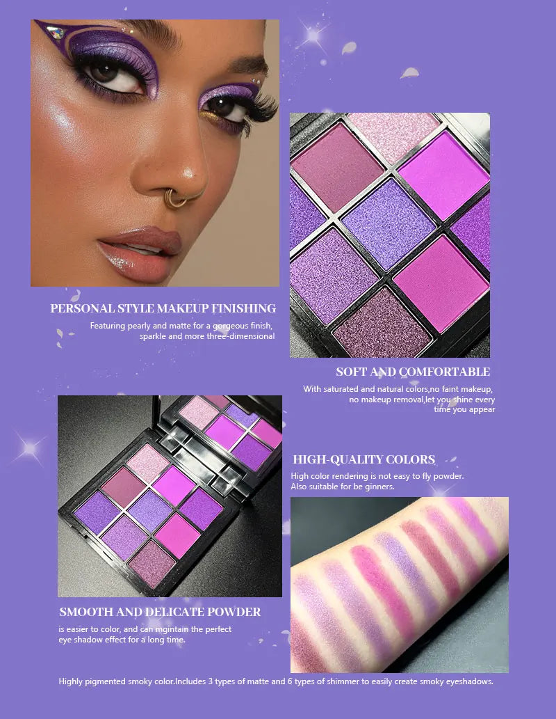 Paleta de sombras roxa com 9 tons