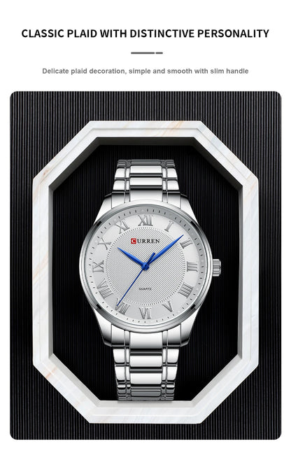 CURREN Classic Casual Watch for Men with Stainless Steel Band Simple Quartz Wristwatches for Business Man with box