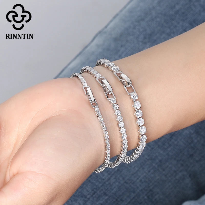 Rinntin 925 Sterling Silver Tennis Bracelets For Women Luxury 2mm 3mm 4mm Cubic Zirconia Shiny Tennis Bracelets Jewelry SB91