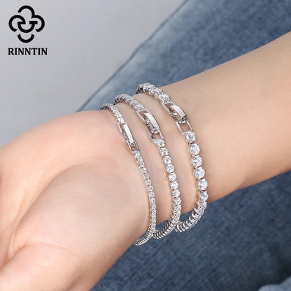 Rinntin 925 Sterling Silver Tennis Bracelets For Women Luxury 2mm 3mm 4mm Cubic Zirconia Shiny Tennis Bracelets Jewelry SB91