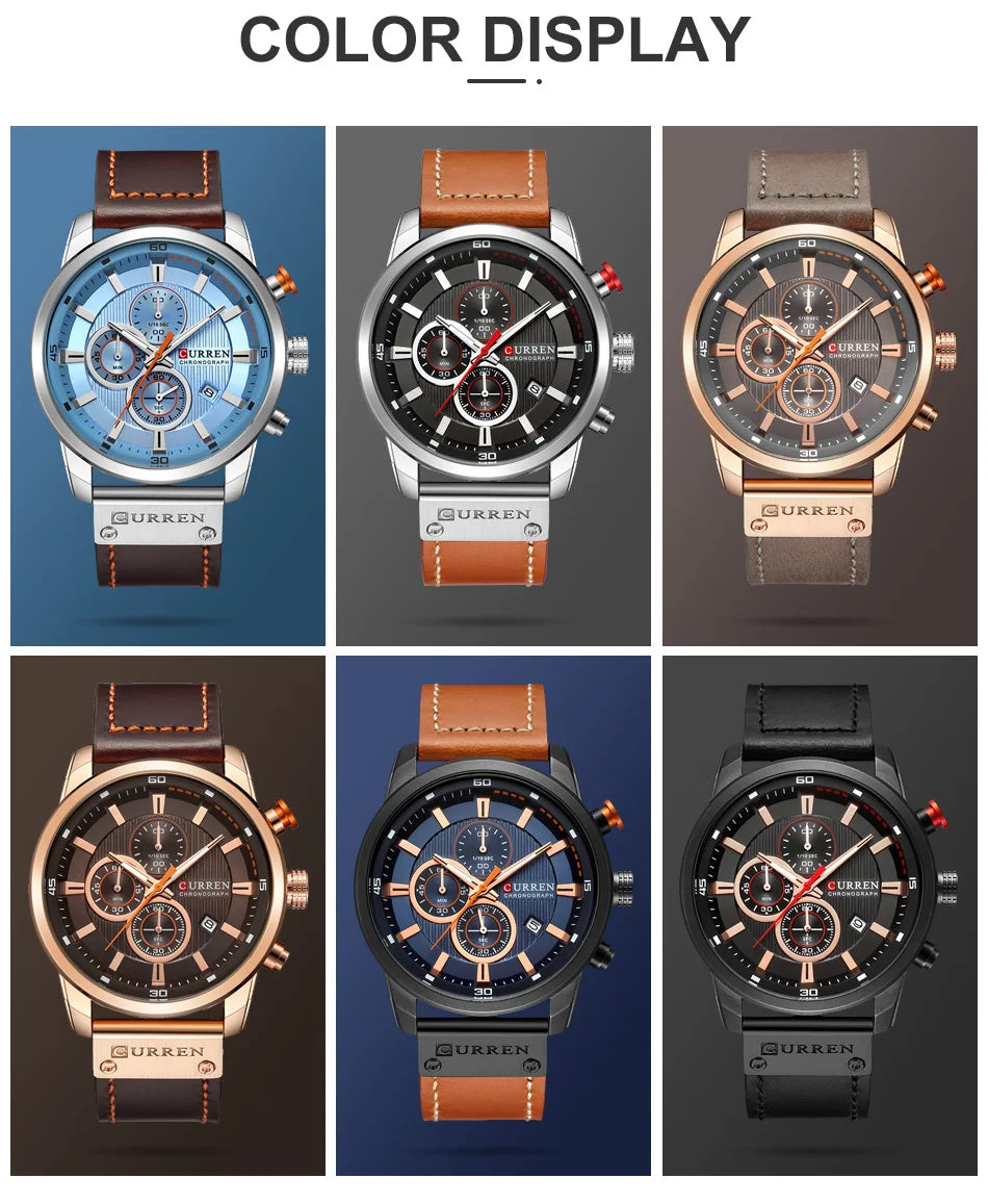 CURREN Brand Watch Men Leather Sports Watches Men's Army Military Quartz Wristwatch Chronograph Male Clock Relogio Masculino