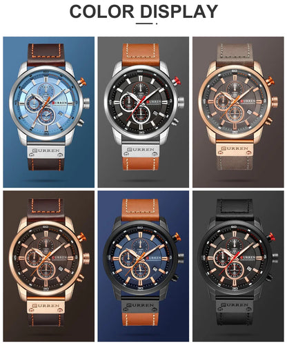 CURREN Brand Watch Men Leather Sports Watches Men's Army Military Quartz Wristwatch Chronograph Male Clock Relogio Masculino