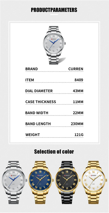CURREN Classic Casual Watch for Men with Stainless Steel Band Simple Quartz Wristwatches for Business Man with box