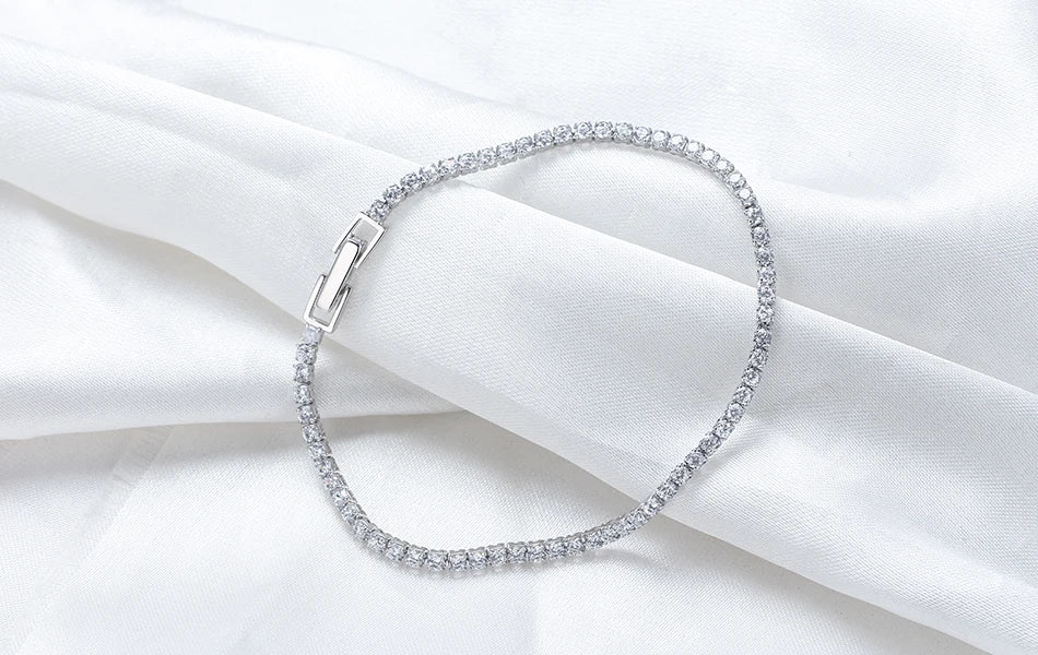 Rinntin 925 Sterling Silver Tennis Bracelets For Women Luxury 2mm 3mm 4mm Cubic Zirconia Shiny Tennis Bracelets Jewelry SB91