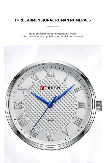 CURREN Classic Casual Watch for Men with Stainless Steel Band Simple Quartz Wristwatches for Business Man with box
