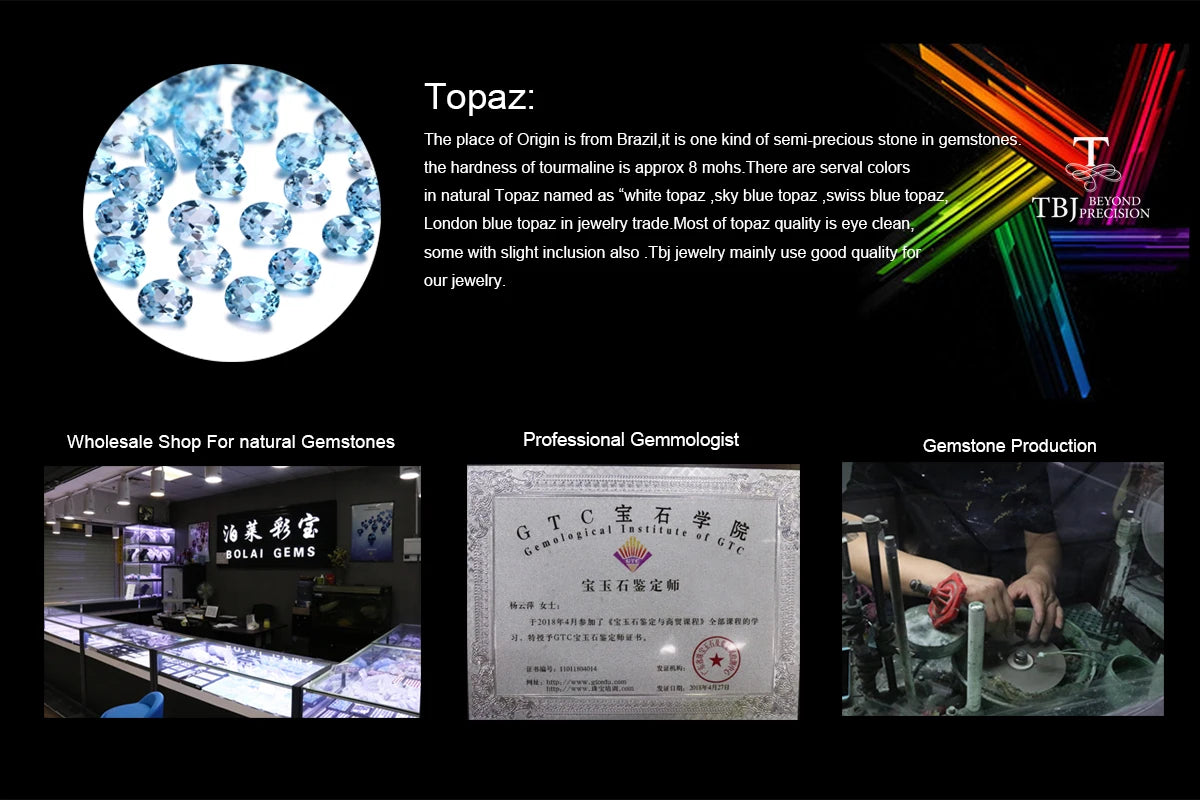 Natural sky blue topaz gemstone simple rings and earrings rose gold 925 sterling sliver set jewelry for girls engagement gift