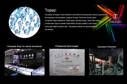 Natural sky blue topaz gemstone simple rings and earrings rose gold 925 sterling sliver set jewelry for girls engagement gift