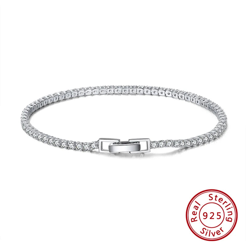 Rinntin 925 Sterling Silver Tennis Bracelets For Women Luxury 2mm 3mm 4mm Cubic Zirconia Shiny Tennis Bracelets Jewelry SB91