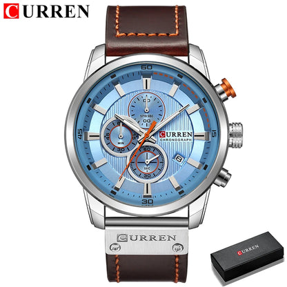 CURREN Brand Watch Men Leather Sports Watches Men's Army Military Quartz Wristwatch Chronograph Male Clock Relogio Masculino