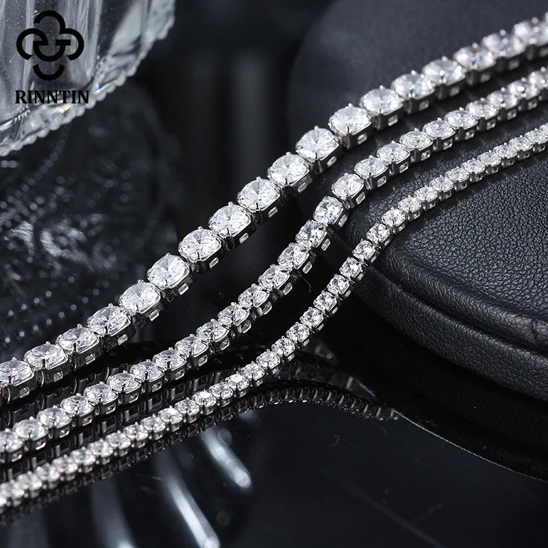 Rinntin 925 Sterling Silver Tennis Bracelets For Women Luxury 2mm 3mm 4mm Cubic Zirconia Shiny Tennis Bracelets Jewelry SB91