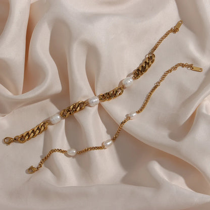 Women's Bracelet Stainless Steel Cuban Link Chains Bracelets with three pearl For Women Chain On Hand Accessories 3/6MM Jewelry