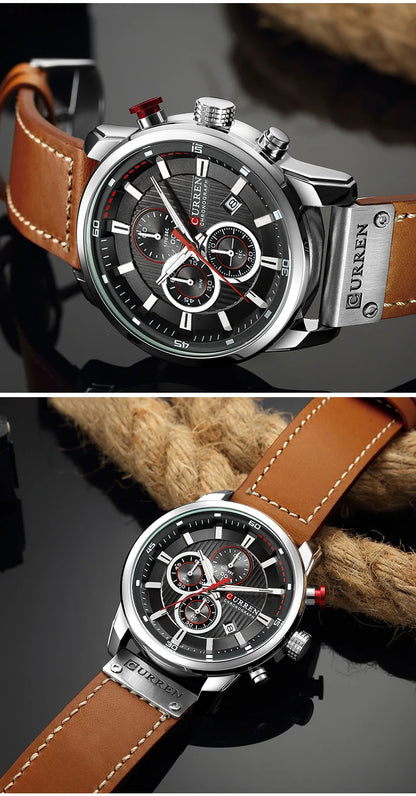 CURREN Brand Watch Men Leather Sports Watches Men's Army Military Quartz Wristwatch Chronograph Male Clock Relogio Masculino