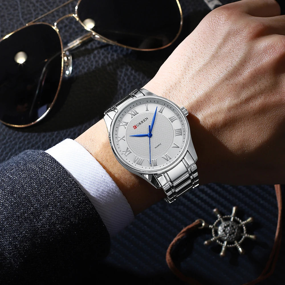 CURREN Classic Casual Watch for Men with Stainless Steel Band Simple Quartz Wristwatches for Business Man with box