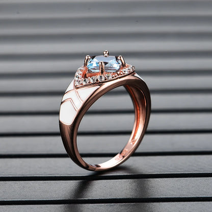 Natural sky blue topaz gemstone simple rings and earrings rose gold 925 sterling sliver set jewelry for girls engagement gift