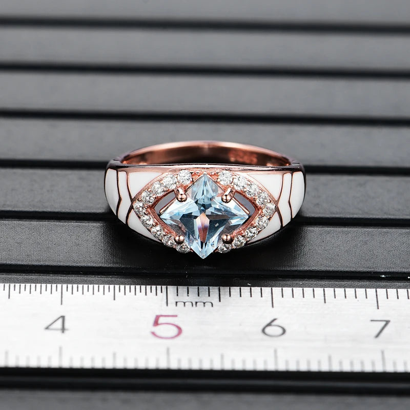 Natural sky blue topaz gemstone simple rings and earrings rose gold 925 sterling sliver set jewelry for girls engagement gift