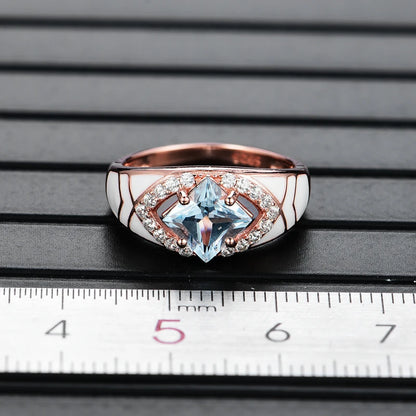 Natural sky blue topaz gemstone simple rings and earrings rose gold 925 sterling sliver set jewelry for girls engagement gift