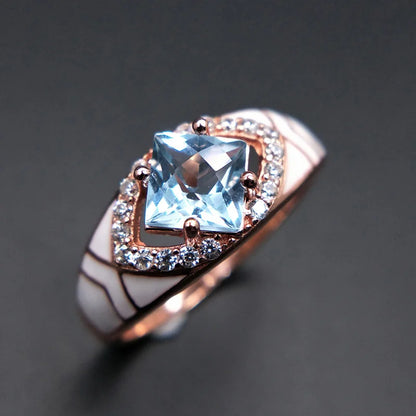 Natural sky blue topaz gemstone simple rings and earrings rose gold 925 sterling sliver set jewelry for girls engagement gift