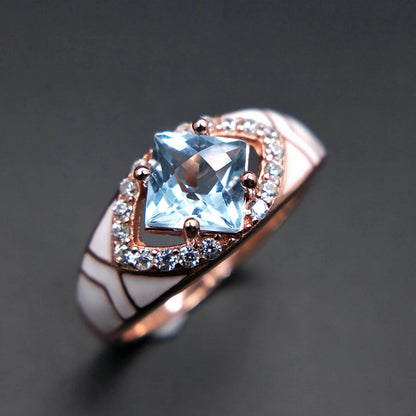 Natural sky blue topaz gemstone simple rings and earrings rose gold 925 sterling sliver set jewelry for girls engagement gift