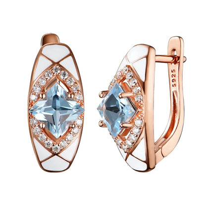 Natural sky blue topaz gemstone simple rings and earrings rose gold 925 sterling sliver set jewelry for girls engagement gift