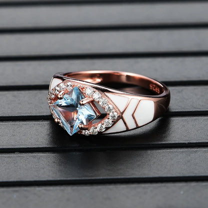 Natural sky blue topaz gemstone simple rings and earrings rose gold 925 sterling sliver set jewelry for girls engagement gift