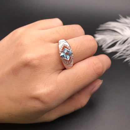 Natural sky blue topaz gemstone simple rings and earrings rose gold 925 sterling sliver set jewelry for girls engagement gift