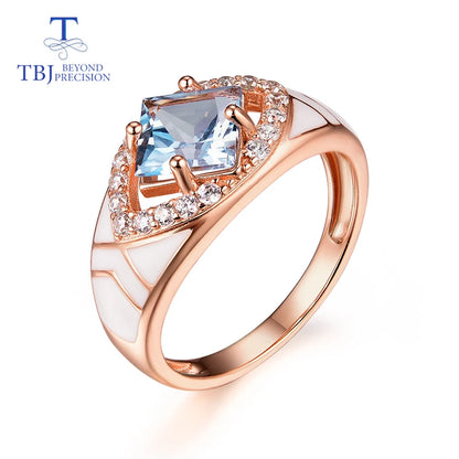 Natural sky blue topaz gemstone simple rings and earrings rose gold 925 sterling sliver set jewelry for girls engagement gift