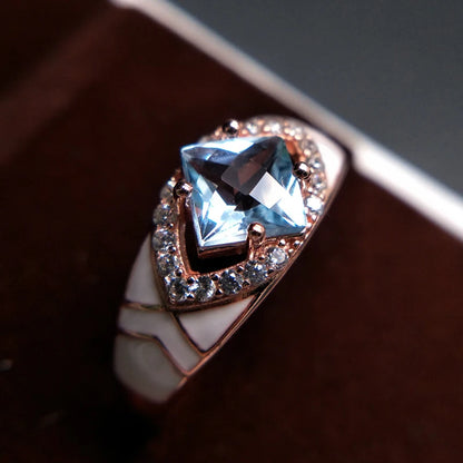 Natural sky blue topaz gemstone simple rings and earrings rose gold 925 sterling sliver set jewelry for girls engagement gift