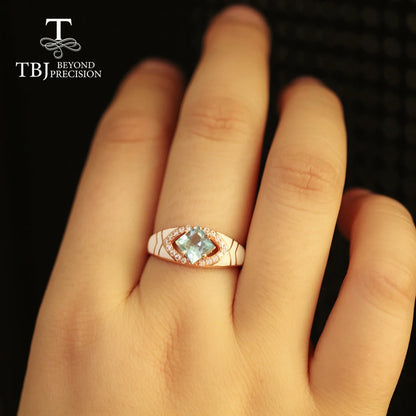 Natural sky blue topaz gemstone simple rings and earrings rose gold 925 sterling sliver set jewelry for girls engagement gift