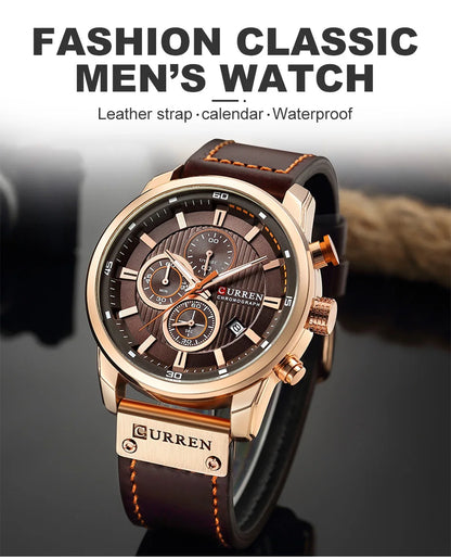 CURREN Brand Watch Men Leather Sports Watches Men's Army Military Quartz Wristwatch Chronograph Male Clock Relogio Masculino