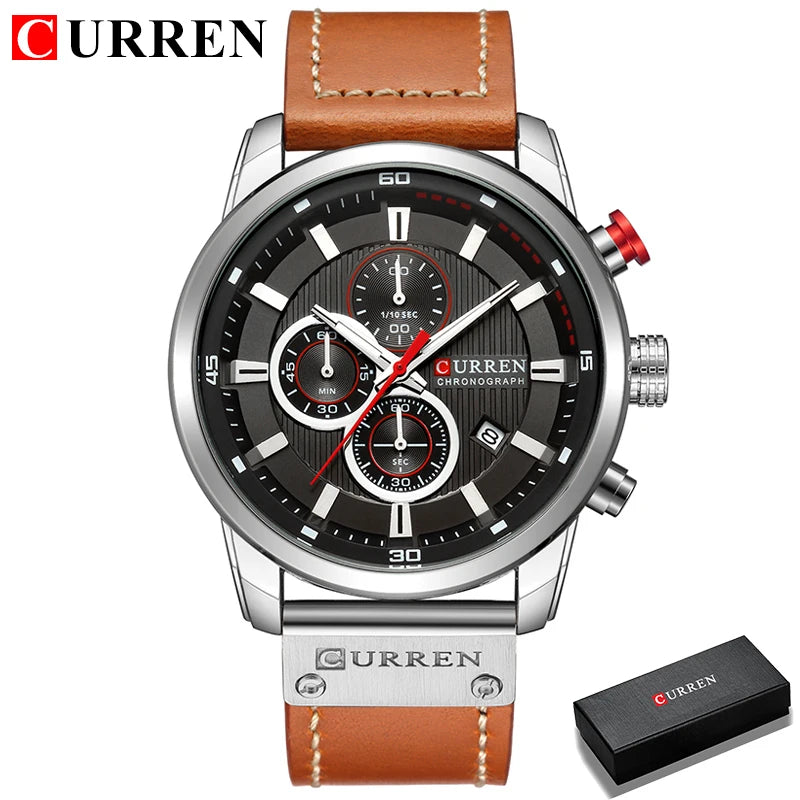 CURREN Brand Watch Men Leather Sports Watches Men's Army Military Quartz Wristwatch Chronograph Male Clock Relogio Masculino