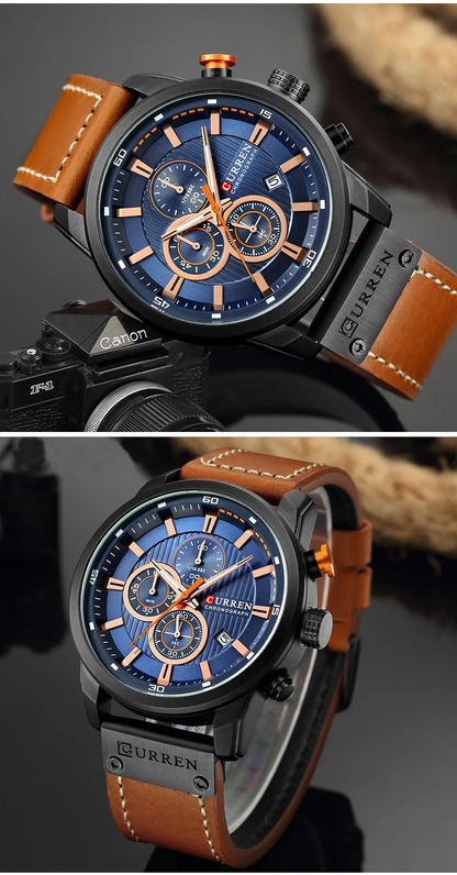CURREN Brand Watch Men Leather Sports Watches Men's Army Military Quartz Wristwatch Chronograph Male Clock Relogio Masculino