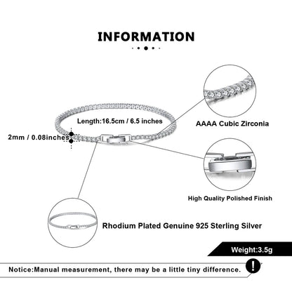 Rinntin 925 Sterling Silver Tennis Bracelets For Women Luxury 2mm 3mm 4mm Cubic Zirconia Shiny Tennis Bracelets Jewelry SB91