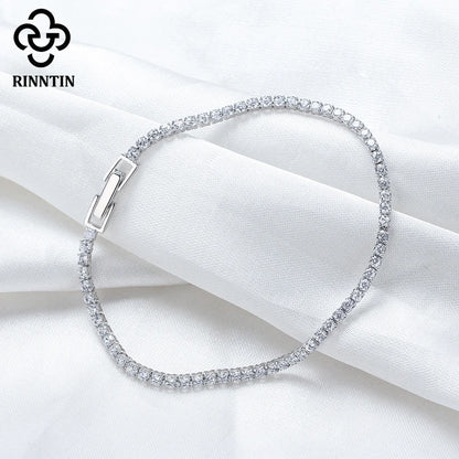 Rinntin 925 Sterling Silver Tennis Bracelets For Women Luxury 2mm 3mm 4mm Cubic Zirconia Shiny Tennis Bracelets Jewelry SB91