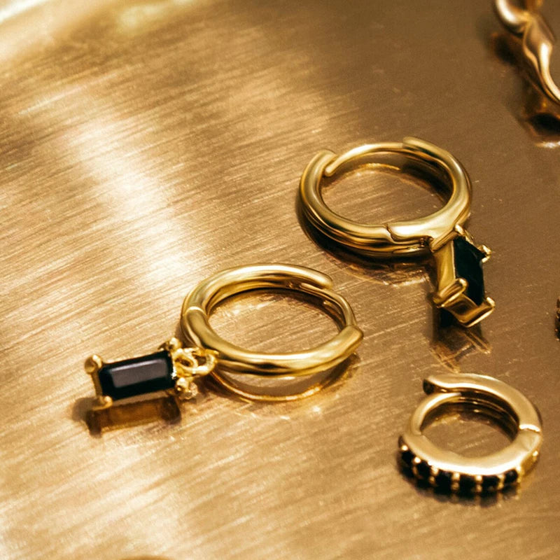 925 Sterling Silver Ear Needle Black Zircon Butterfly/Water Drop Hoop Earrings Drop Earrings For Women Fashion Wedding Jewelry