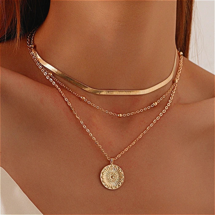 Fashion 925 Sterling Silver Necklace For Woman Gold Silver Color Three-Layer Round Pendant Necklaces Wedding Engagement Jewelry