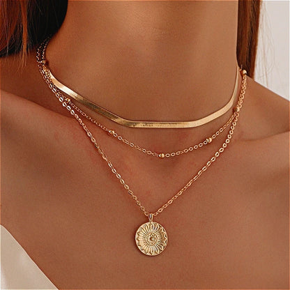 Fashion 925 Sterling Silver Necklace For Woman Gold Silver Color Three-Layer Round Pendant Necklaces Wedding Engagement Jewelry