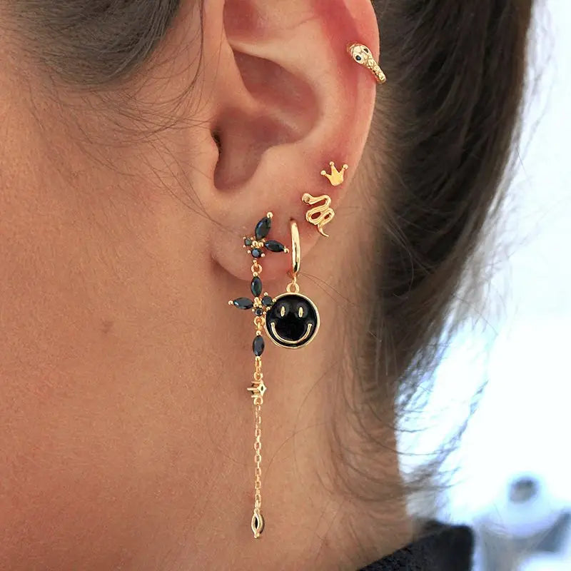 925 Sterling Silver Ear Needle Black Zircon Butterfly/Water Drop Hoop Earrings Drop Earrings For Women Fashion Wedding Jewelry