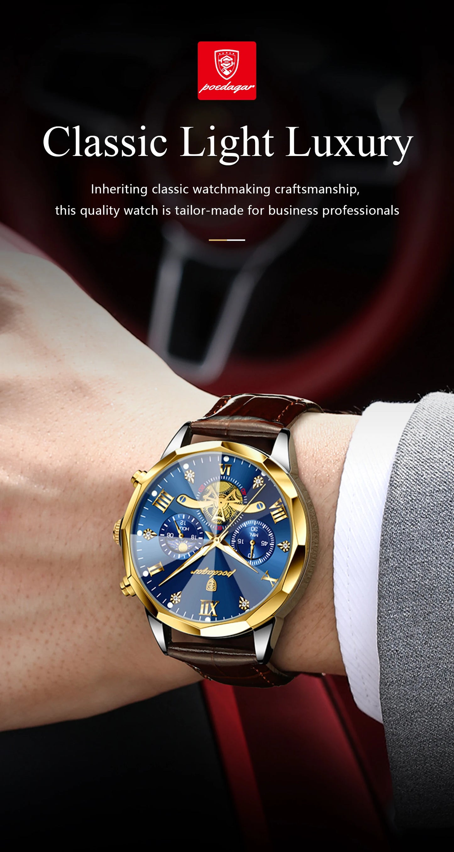 POEDAGAR Military Luxury Men Wristwatch Quartz Waterproof Luminous Chronograph Leather Man Watch Sports Men's Watches Male Reloj