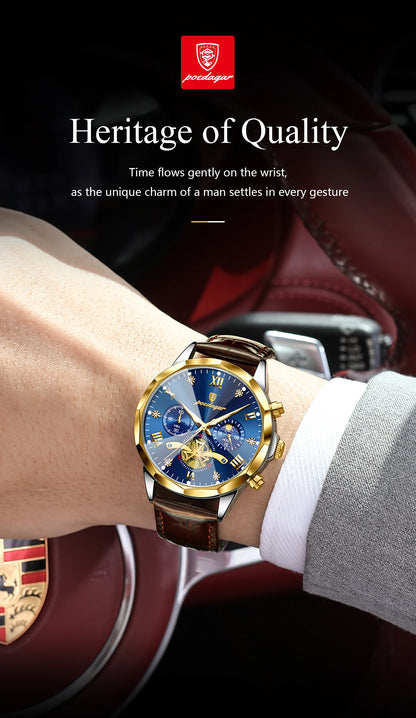 POEDAGAR Military Luxury Men Wristwatch Quartz Waterproof Luminous Chronograph Leather Man Watch Sports Men's Watches Male Reloj