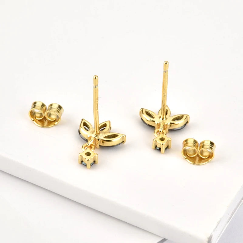 925 Sterling Silver Ear Needle Black Zircon Butterfly/Water Drop Hoop Earrings Drop Earrings For Women Fashion Wedding Jewelry