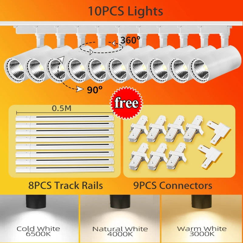 LED Track Light 220V Spotlight Rail COB Ceiling Lamp Set For Kitchen