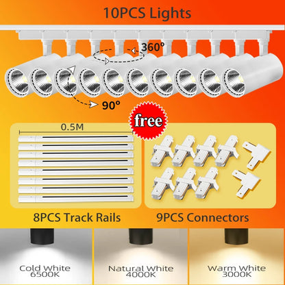 LED Track Light 220V Spotlight Rail COB Ceiling Lamp Set For Kitchen