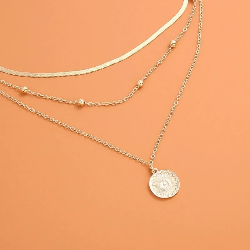 Fashion 925 Sterling Silver Necklace For Woman Gold Silver Color Three-Layer Round Pendant Necklaces Wedding Engagement Jewelry