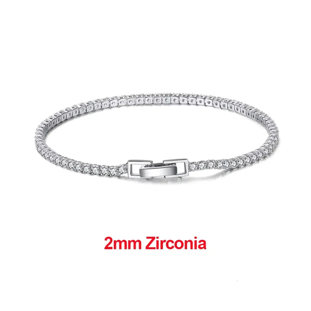 Rinntin 925 Sterling Silver Tennis Bracelets For Women Luxury 2mm 3mm 4mm Cubic Zirconia Shiny Tennis Bracelets Jewelry SB91