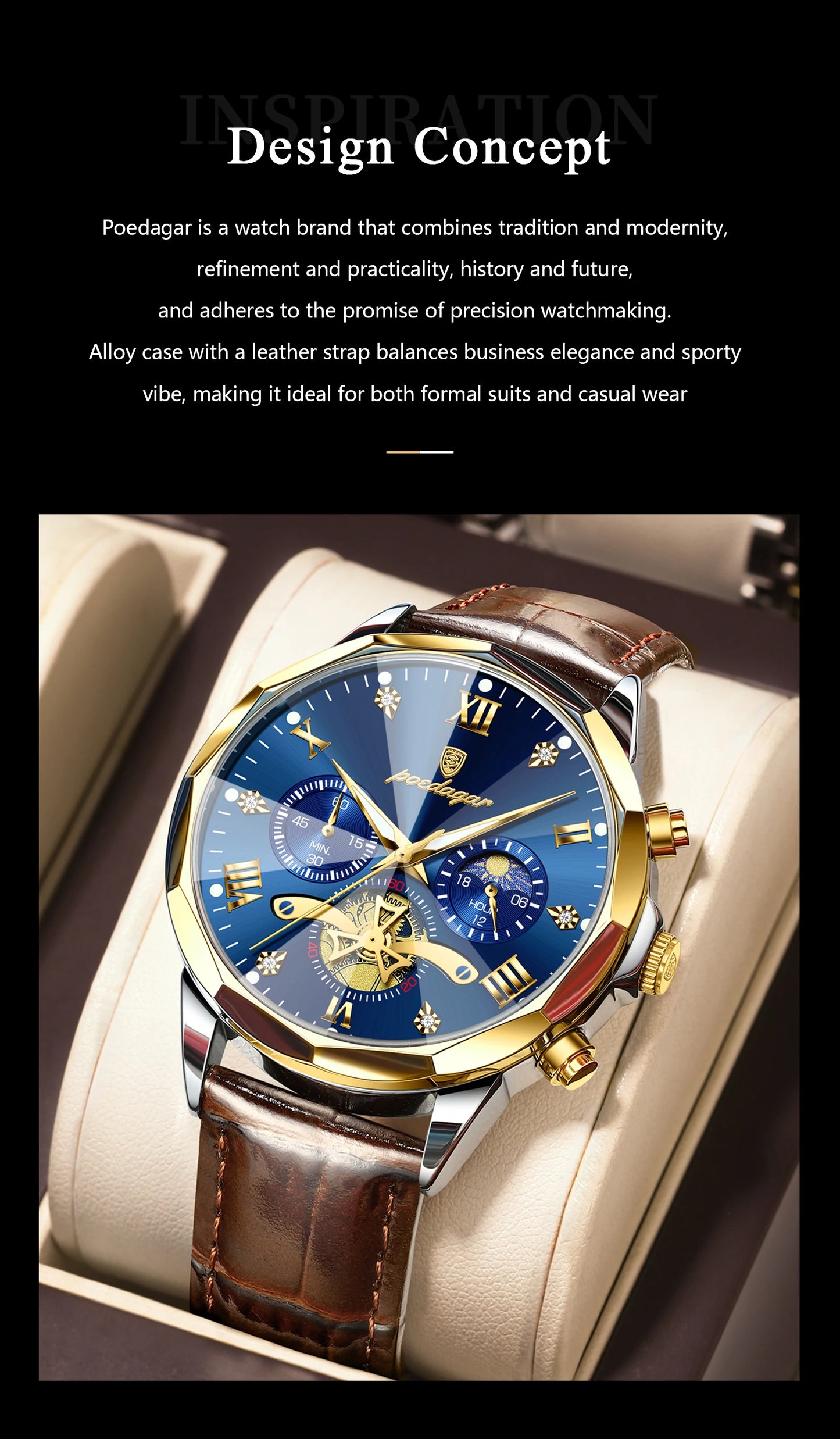 POEDAGAR Military Luxury Men Wristwatch Quartz Waterproof Luminous Chronograph Leather Man Watch Sports Men's Watches Male Reloj