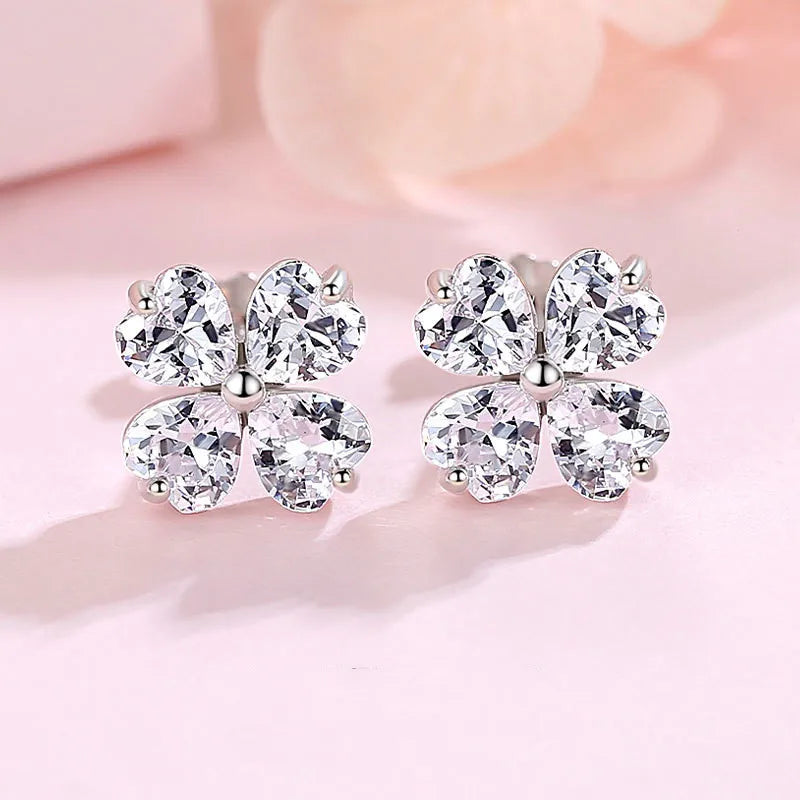 New 925 Sterling Silver AAA Zircon Stud Earrings For Women Fashion Exquisite Student Girlfriend Jewelry Accessories Heart Gift