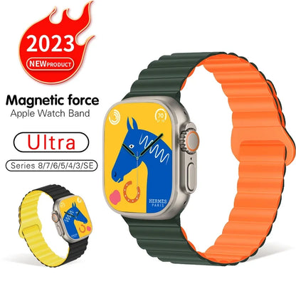 Magnetic silicone watch band for Apple Watch 38/40/41mm42/44/45/49mm, sport loop men's women's watch band for iWatch 987654321Se