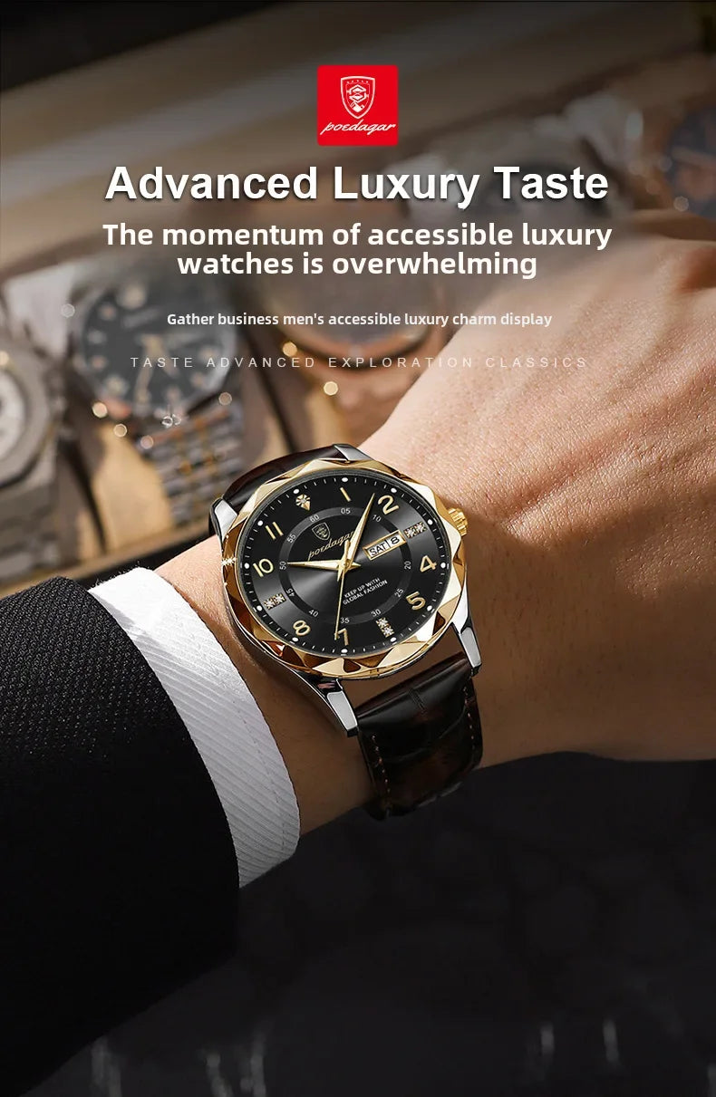 New Swiss Brand Men's Watch Waterproof Luminous Leather Strap Live Broadcast Popular Export Model One Piece Agency