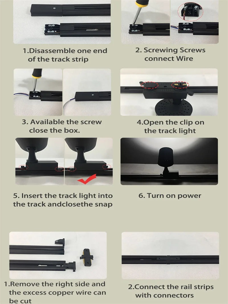 LED Track Light 220V Spotlight Rail COB Ceiling Lamp Set For Kitchen