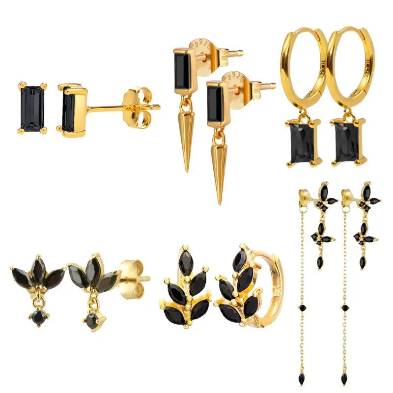 925 Sterling Silver Ear Needle Black Zircon Butterfly/Water Drop Hoop Earrings Drop Earrings For Women Fashion Wedding Jewelry